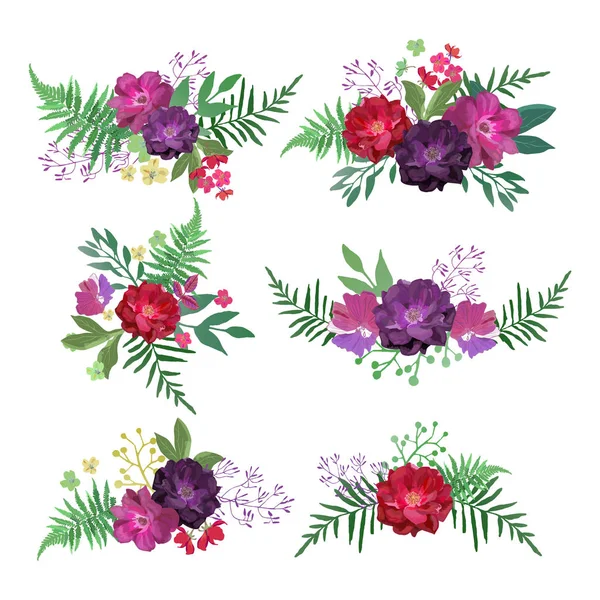 Floral συνόλου. Συλλογή με λουλούδια χέρι. Σχεδιασμός για invit — Διανυσματικό Αρχείο