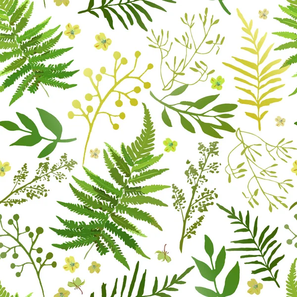 Nahtloses Muster mit Blättern. Vektor florales Set mit von Hand gezeichneten — Stockvektor