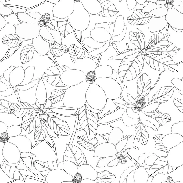 Motif sans couture avec des fleurs et des feuilles de magnolia. Vecteur floral — Image vectorielle