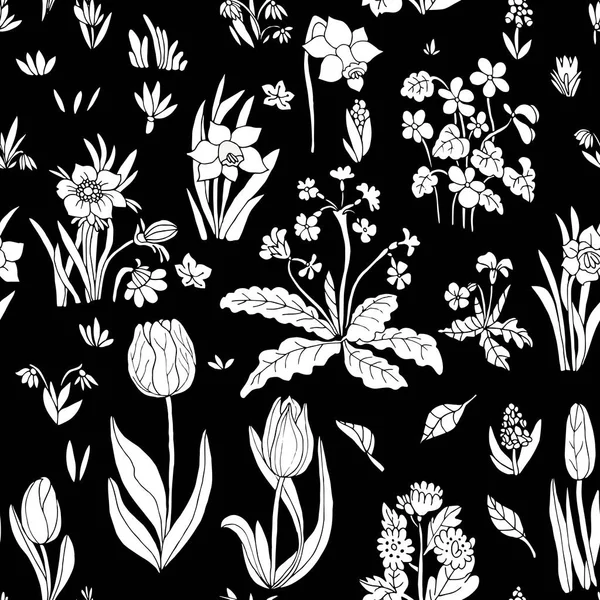 Fleurs collection de motifs sans couture sur fond noir. Couper — Image vectorielle