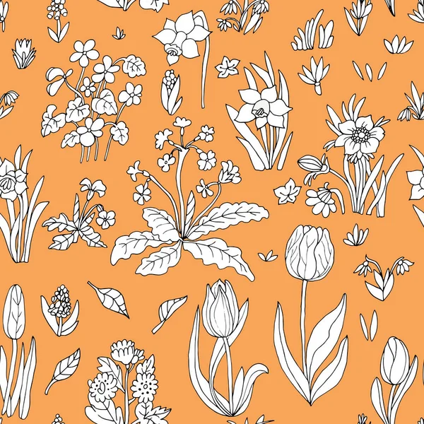 Fleurs collection de motifs sans couture sur fond orange. Ve — Image vectorielle