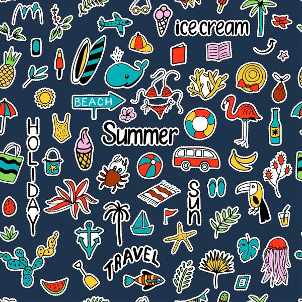 격리 된 귀여운 다채로운 패치 여름 세트와 함께 완벽 한 패턴 — 스톡 벡터