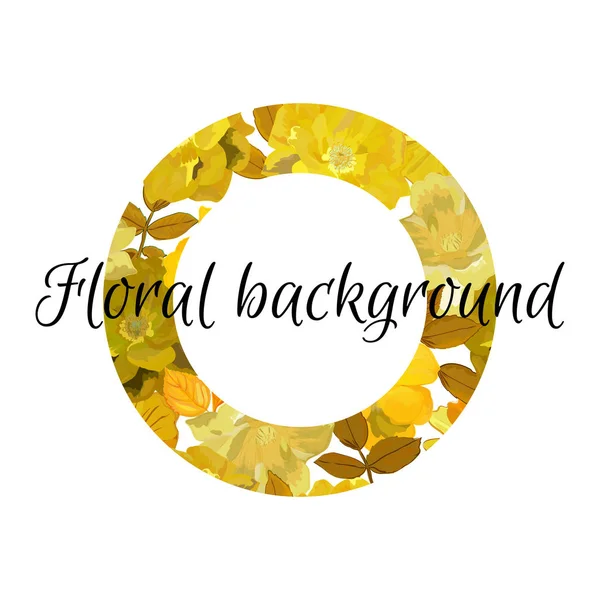 Florale achtergrond in de cirkel met bloemen patroon. Hand dtawn yell — Stockvector