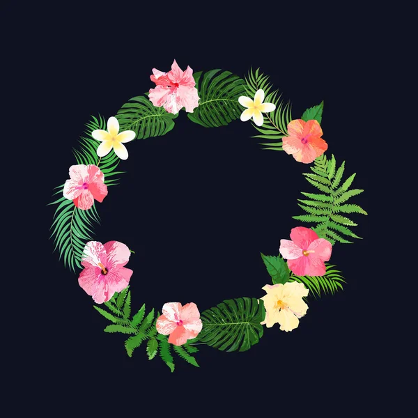 Blommor krans. Blommig tropiska samling med vacker blomma — Stock vektor