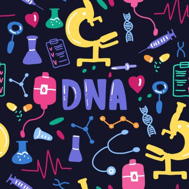 DNA yazı seamless modeli. Vektör bilimsel tıbbi backgr