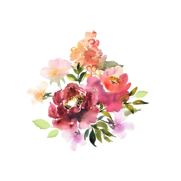Handgezeichnetes Aquarell-Bouquet auf weißem Hintergrund. schön gen — Stockfoto