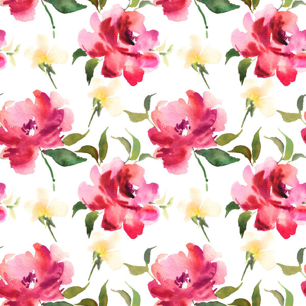 Watercolor floral seamless pattern with colorful hand drawn flow