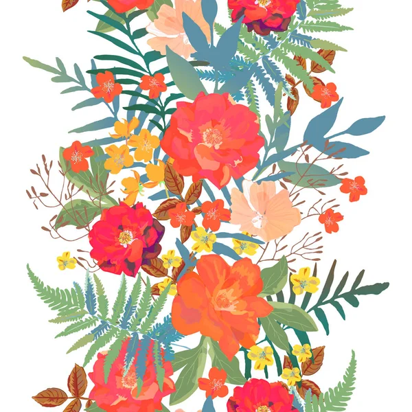 Απρόσκοπτη λουλούδια συνόρων χέρι για εκτύπωση σχεδιασμός. Λειτουργία του φορέα — Διανυσματικό Αρχείο