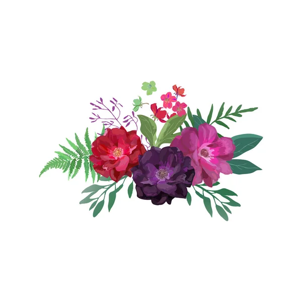 Blumenschmuck. Kollektion mit von Hand gezeichneten lila Blüten. desig — Stockvektor