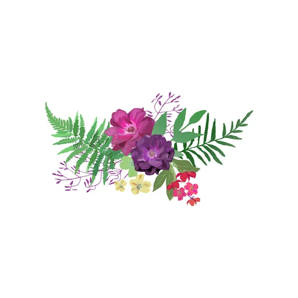 Conjunto floral. Colección con flores rojas púrpuras dibujadas a mano. Desig. — Archivo Imágenes Vectoriales