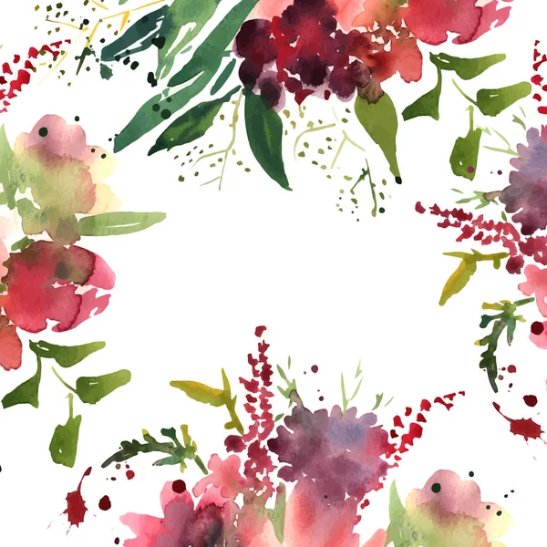 Flores de aquarela no quadro, desenhado à mão para impressão, design de cartões . —  Vetores de Stock