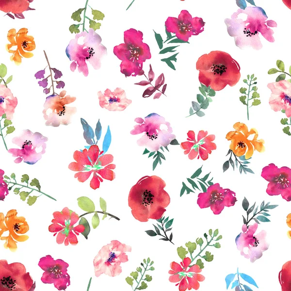 Duvar kağıdı, suluboya çiçek Dikişsiz desen tasarım yazdırır. Çiçek arka plan. Bahar Tekstil doku. Süsleme illüstrasyon. — Stok fotoğraf
