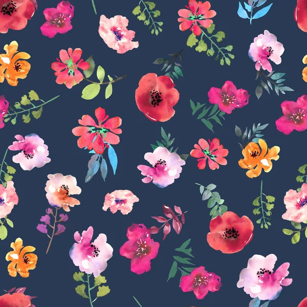 벽지, 원활한 수채화 꽃 패턴 디자인을 인쇄 합니다. 꽃 배경입니다. 봄 섬유 짜임새입니다. 장식 그림. — 스톡 사진