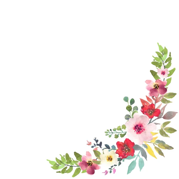 Hand dras akvarell bukett på vit bakgrund. Vackra mjuka blommor i sammansättningen. Rosor. Design för kort, inbjudan. — Stockfoto