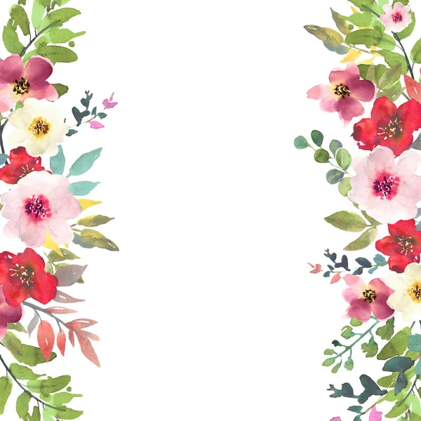 Elle çizilmiş suluboya buket metin için yer ile. Tasarım kartı, davet. Çerçeve çiçek.