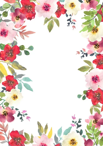 Elle çizilmiş suluboya buket metin için yer ile. Tasarım kartı, davet. Çerçeve çiçek.