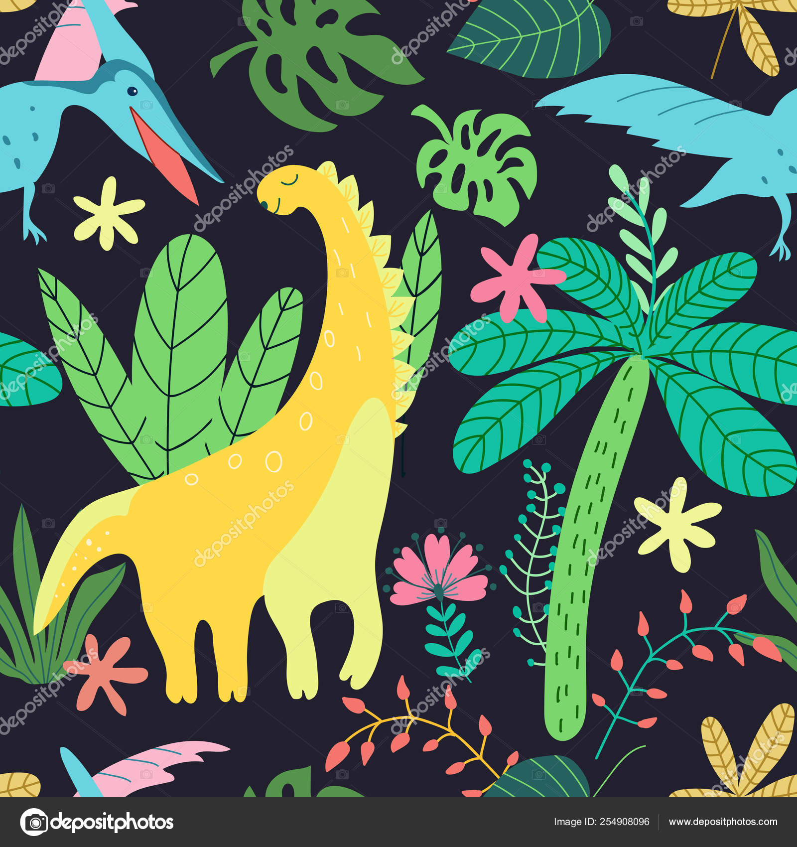 Dinosaurs pattern kids in cartoon style on black background. Seamless vector texture. Trendy vector wallpaper. Cute animal and floral illustration. Nature backdrop. Summer wallpaper design Stock Vector Image by ©yulia2077 #254908096 Dinosaurs pattern kids in cartoon style on black background. Seamless vector texture. Trendy vector wallpaper. Cute animal and floral illustration. Nature backdrop. Summer wallpaper design Stock Vector Image by ©yulia2077 #254908096