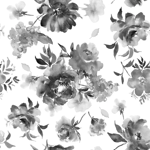 Aquarelle motif floral sans couture pour papier peint, imprime la conception. Fond de fleur. Texture textile estivale. Illustration d'ornement. Fleurs décoratives monochromes . — Photo