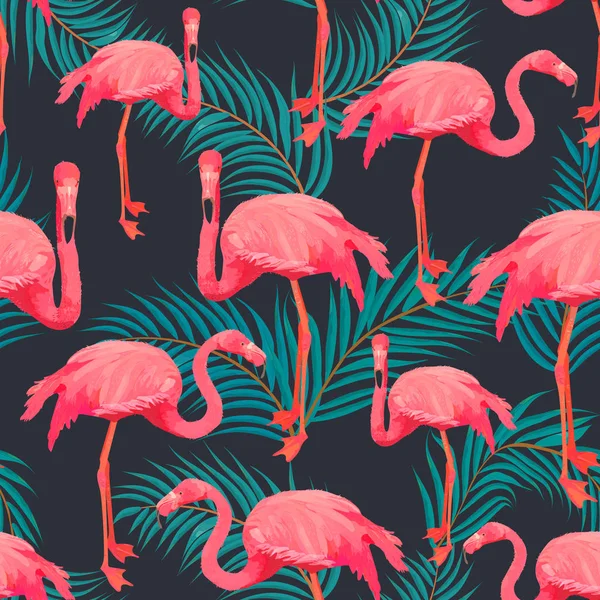 Flamingo kuş hayvan ile Dikişsiz desen, herhangi bir amaç için büyük tasarım. Renkli vektör illüstrasyon. Komik çizgi film karakteri. Vektör