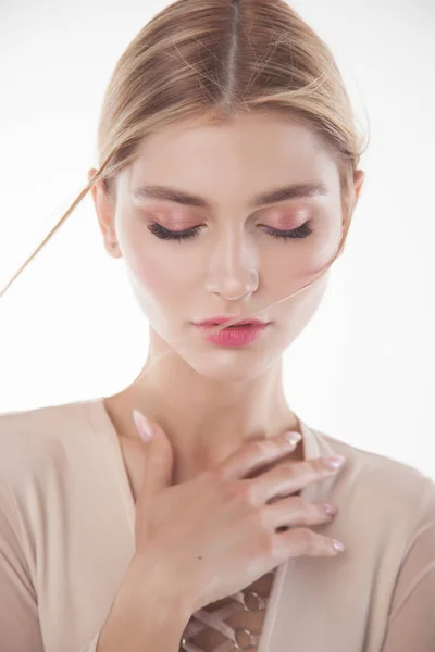 Schot Van Schoonheid Van Prachtige Jonge Vrouwelijke Blonde Vrouw Portret — Stockfoto