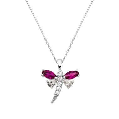 Yusufçuk kolye; Ruby ve zirkon taşlı gemstone kanatları