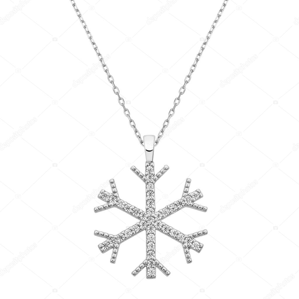 Snowflake necklace, winter snow necklace