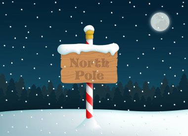 Kar Yağışı Arka Plan ile Kuzey Kutbu Ahşap İşaret