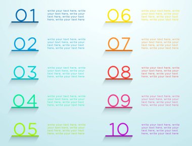 1'den 10'a kadar olan sayıları raflarda infografik basamaklar