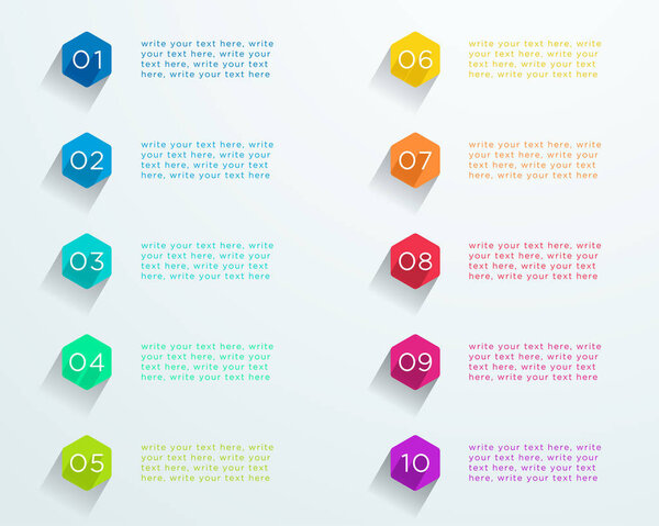 Number Bullet Points Flat Hexagons 1 to 10