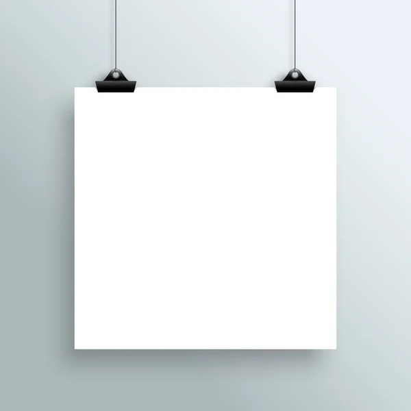 Vector Hanging Blank White Square Poster Clips — Stock Vector