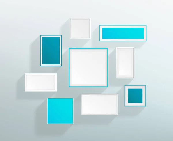 Cadres Réalistes Blancs Bleus Vectoriels Sur Design Mural — Image vectorielle