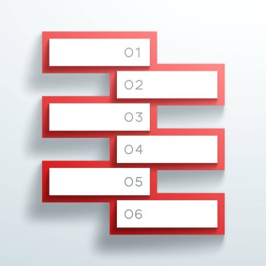 Vektör 3D Kırmızı numaralı metin kutuları yığılmış 1 için 6