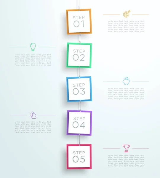 Infografía Pasos Colgando Signos Plantilla — Vector de stock