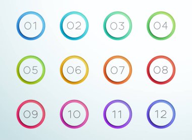 Sayı Bullet Point Cut Out Halkaları 1-12 Vektör