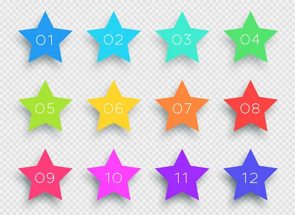 Número Bullet Point Colorido Estrelas Vector — Vetor de Stock