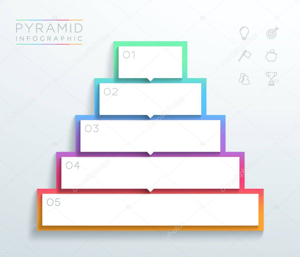 Vector 3d Text Boxes 1 to 5 Stacked Pyramid Infographic B