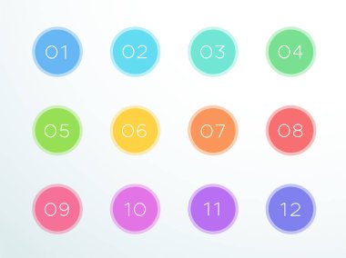 Bullet Point temizle düz Daire numarası 1, 10 ve 12 vektör