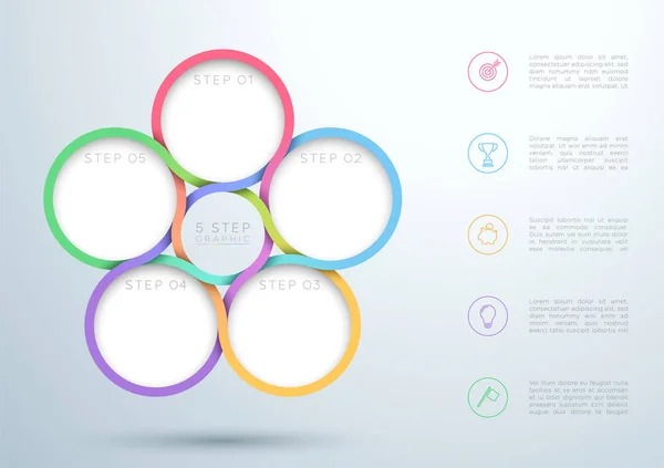 Infographic renkli 5 adım Interweaving daire diyagramı