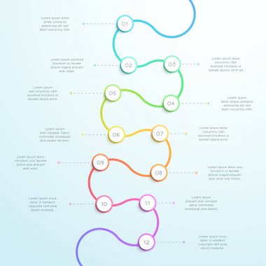 12 Nokta Kavisli Dikey 3d Zaman Çizgisi Bilgi Grafiği
