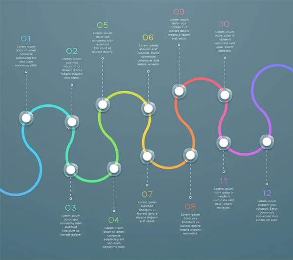 12 Nokta Kavisli Yatay 3d Zaman Çizgisi Bilgi Grafiği