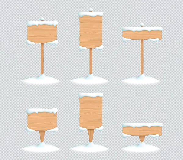 Ahşap Tabela Kış Kar 3d Vektör İllüstrasyon Seti