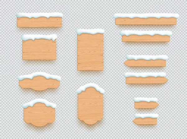 木标志冬季雪3D板横幅元素集 — 图库矢量图片