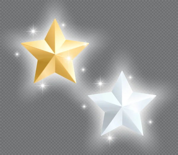 Metal Estrelas Ouro Prata Brilhante Elementos Vetoriais — Vetor de Stock