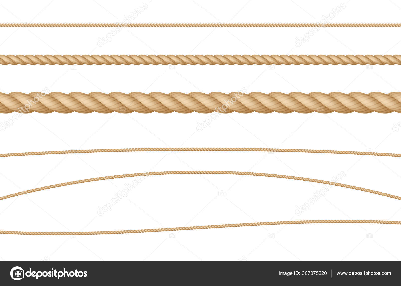 Rope string natural realistic vector illustration set stock vector by