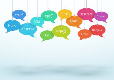 Konuşma Kabarcıklar Asılı Hello Farklı Dünya Dillerinde A