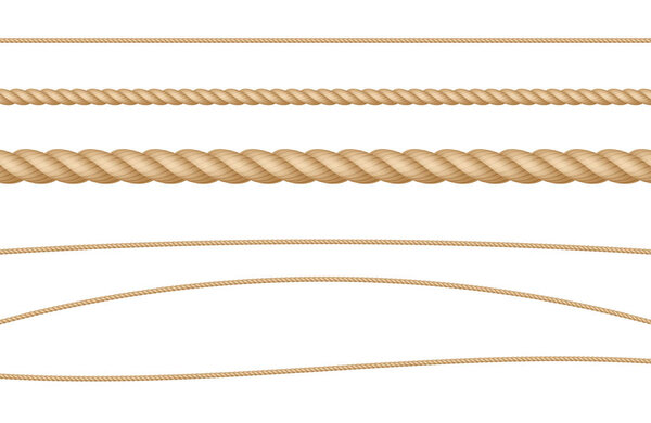 Rope String Natural Realistic Vector Illustration Set