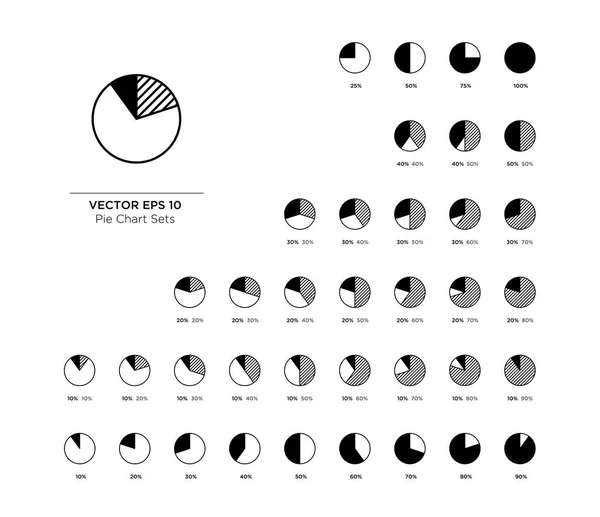 Gráfico Torta Diagrama Círculo Vetorial Conjunto Preto Plano Infográfico —  Vetores de Stock