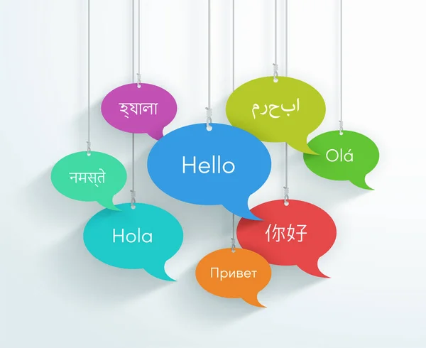 Konuşma Kabarcıklar Asılı Hello Farklı Dünya Dilleri Telifsiz Stok Illüstrasyonlar