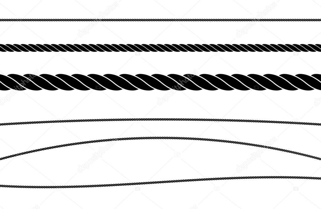 Rope String Flat Single Color Vector Illustration Set