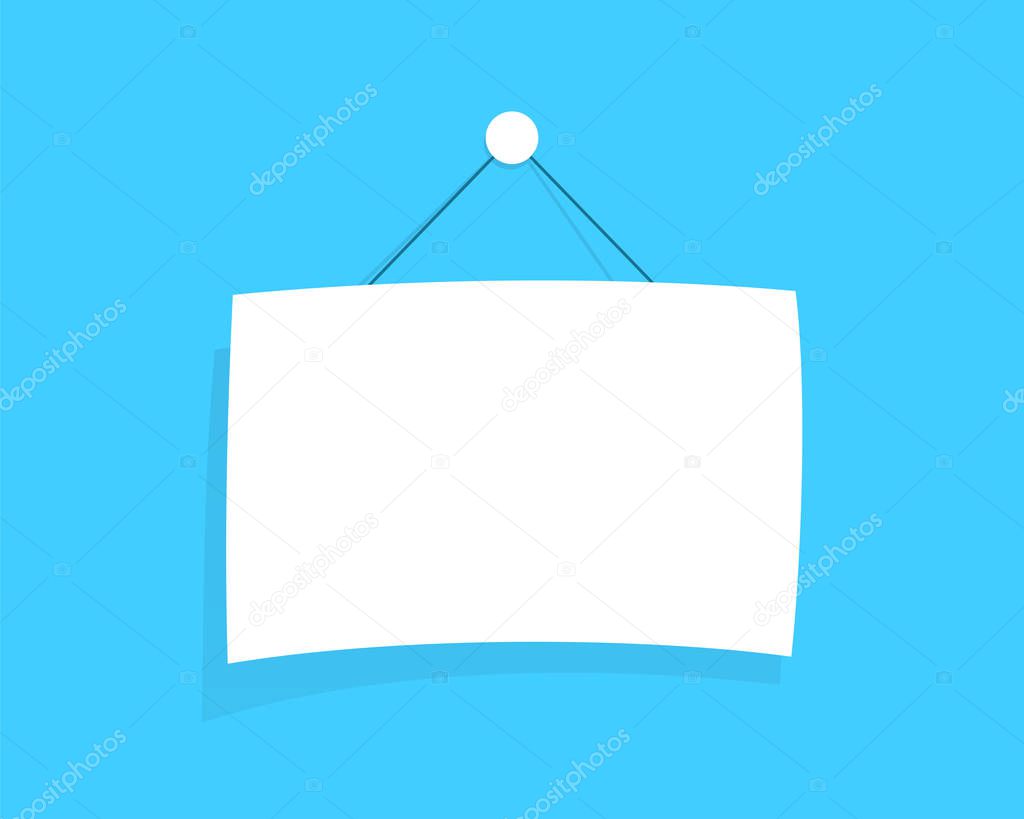 Sign Board Blank White Hanging From String Flat Vector